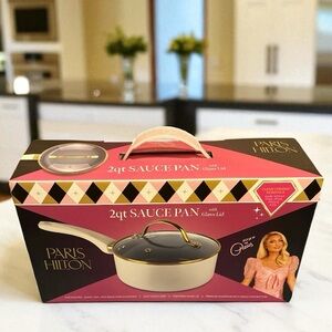 Paris Hilton White and Gold Sauce Pan with Glass Lid